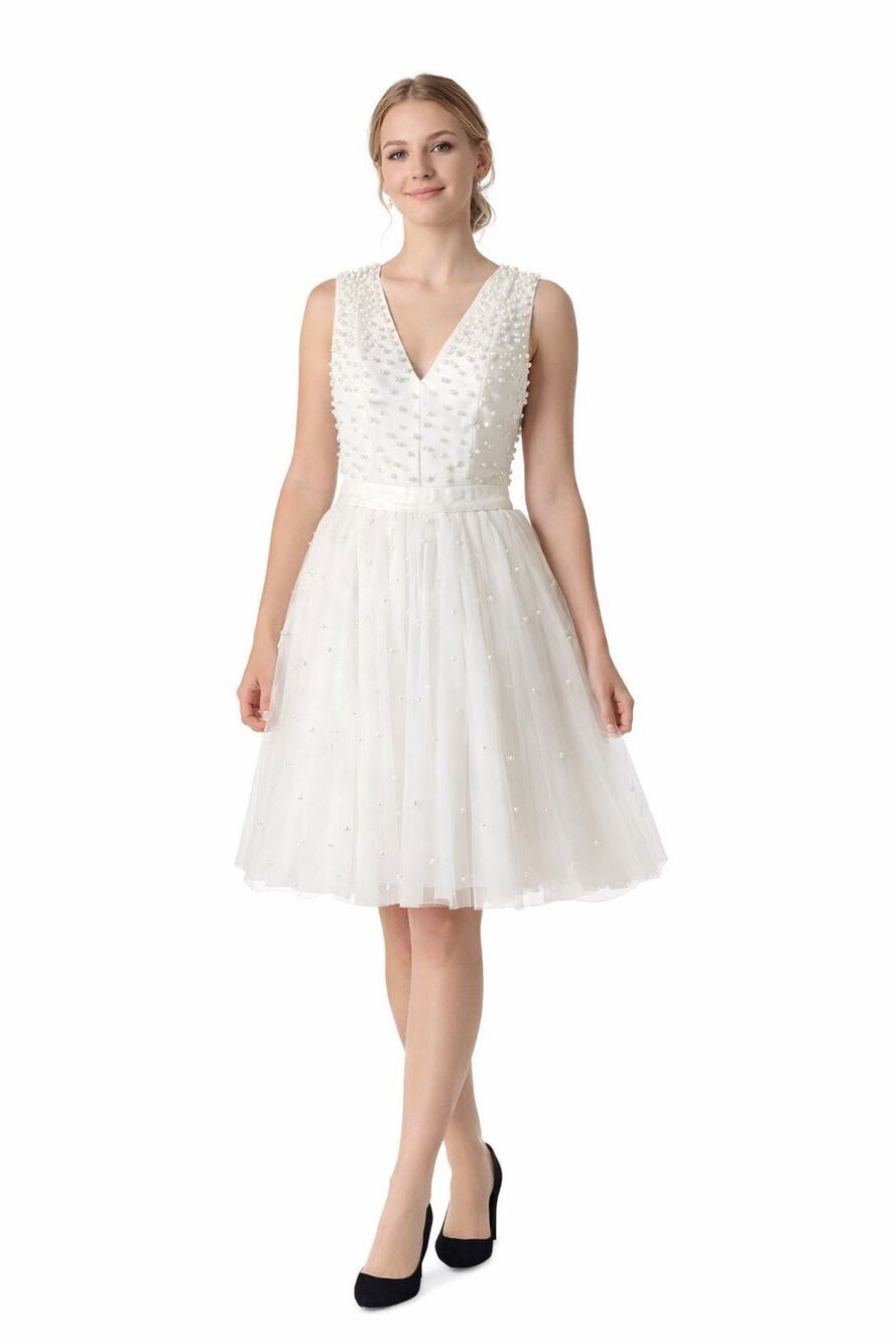 Venus Couture Pearl Embellished Tulle Dress Women’s 4 Bridal Party